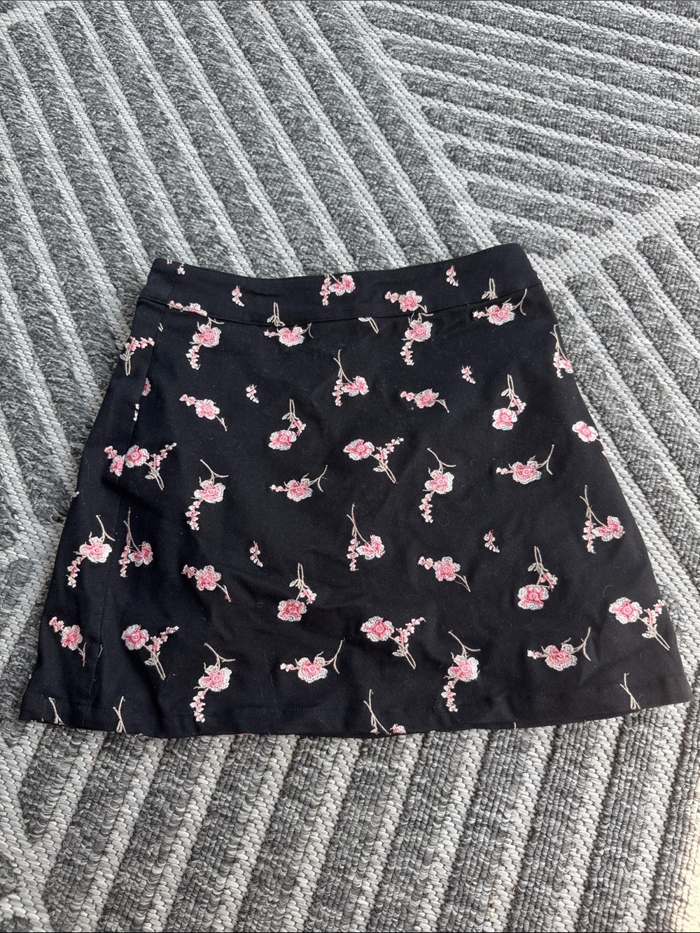 Blue Rain Black A-Line Skirt with Pink Floral Sprigs
